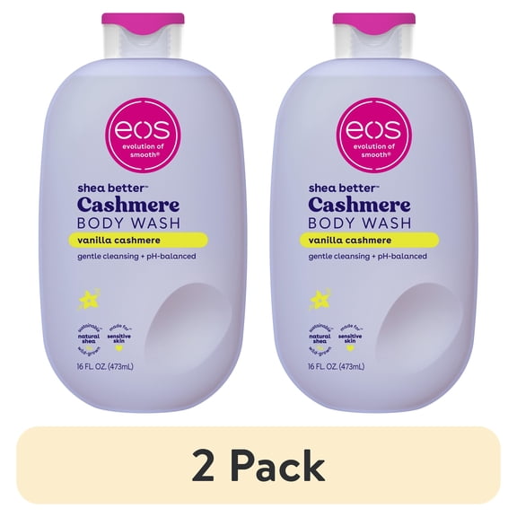 (2 pack) eos Shea Better Vanilla Cashmere Body Wash - Vanilla Cashmere, Creamy Gel Formula, Hyrdration for Dry Skin, 16 fl oz