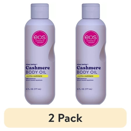 (2 pack) eos Shea Better Cashmere Body Oil - Vanilla Cashmere, Hydrating Squalane & Shea Oil for Dry Skin, 6 fl oz