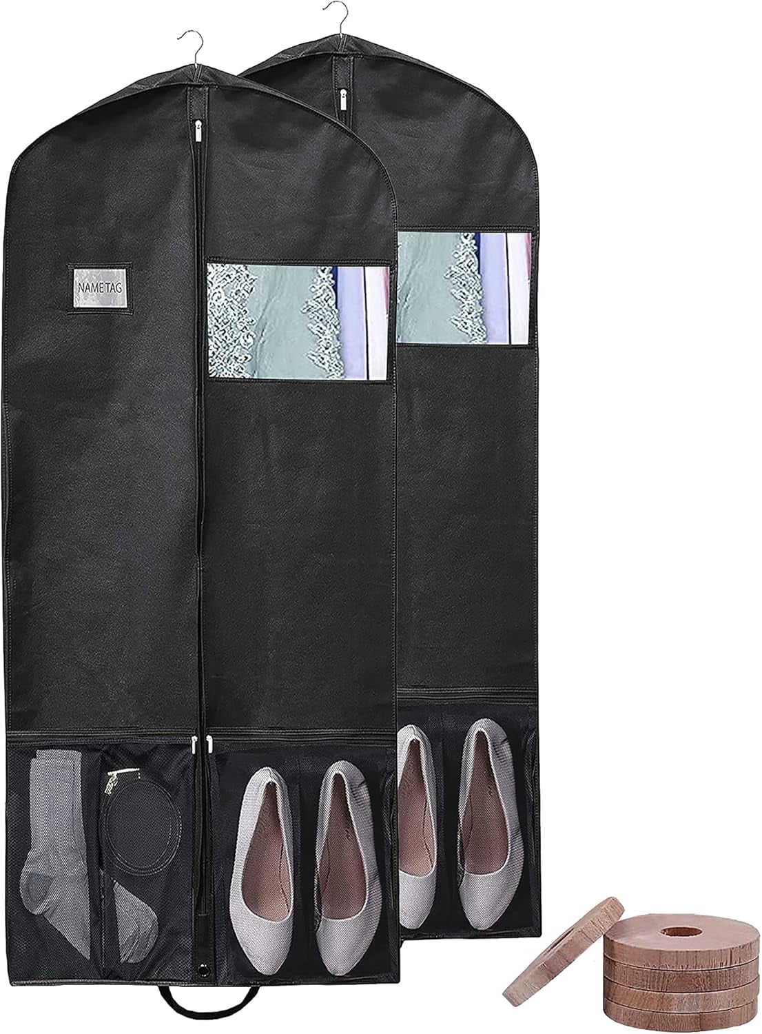 2 pack garment bags for hanging clothes lightweight travel suit cover for men and women cleanable coat covers for closet with zipper dust-free dress bags (60-Inch)
