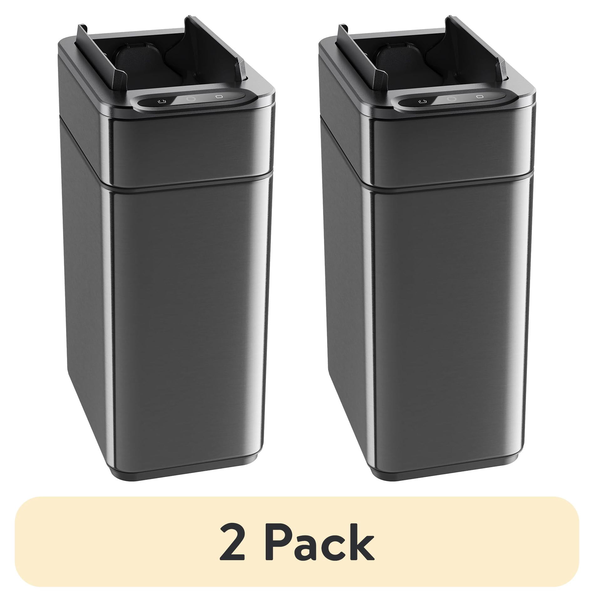 (2 pack) hOmeLabs Durable 2.4 Gallon Sensor Trash Can, Retractable Butterfly Lid, Batteries Included, Space-Efficient, Easy Clean, Battery-Powered - Dark Stainless Steel