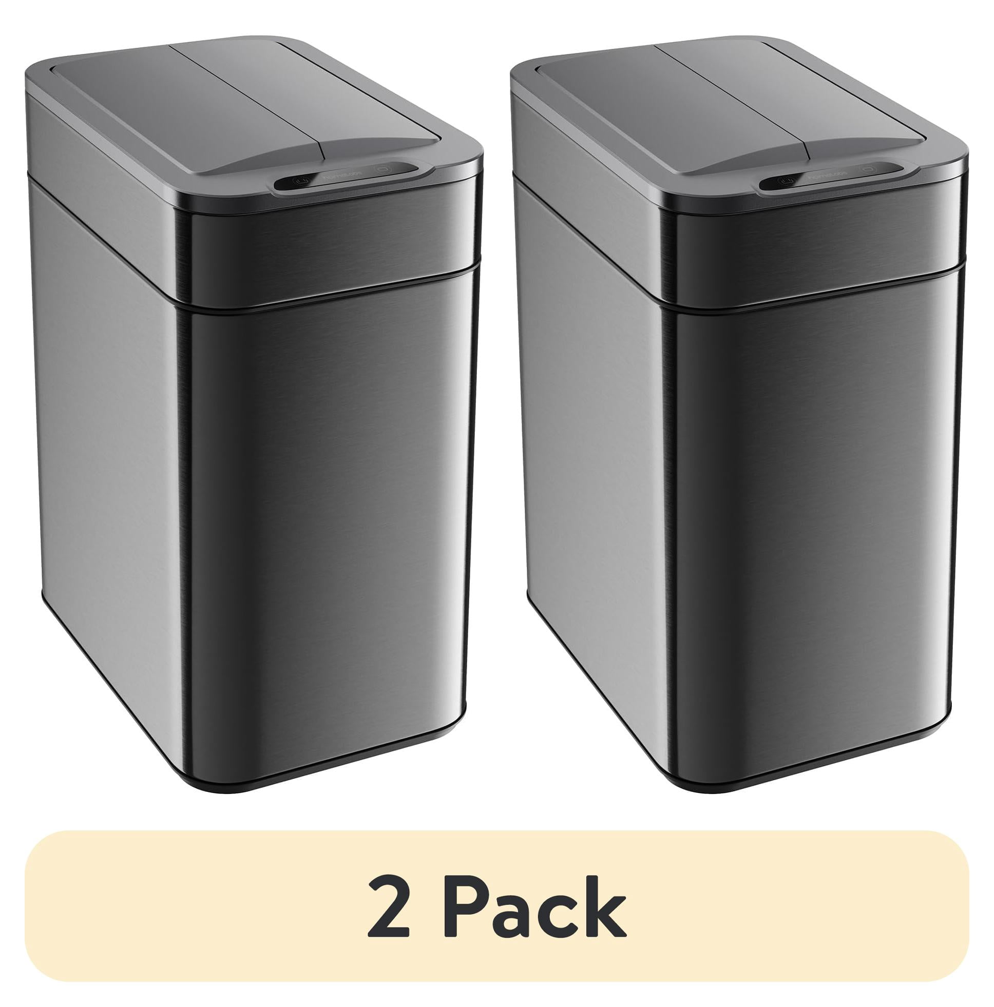 (2 pack) hOmeLabs Robust 13 Gallon Sensor Trash Can, Retractable Butterfly Lid, Batteries Included, Maximizing Space, Easy to Clean, Battery-Powered - Dark Stainless Steel