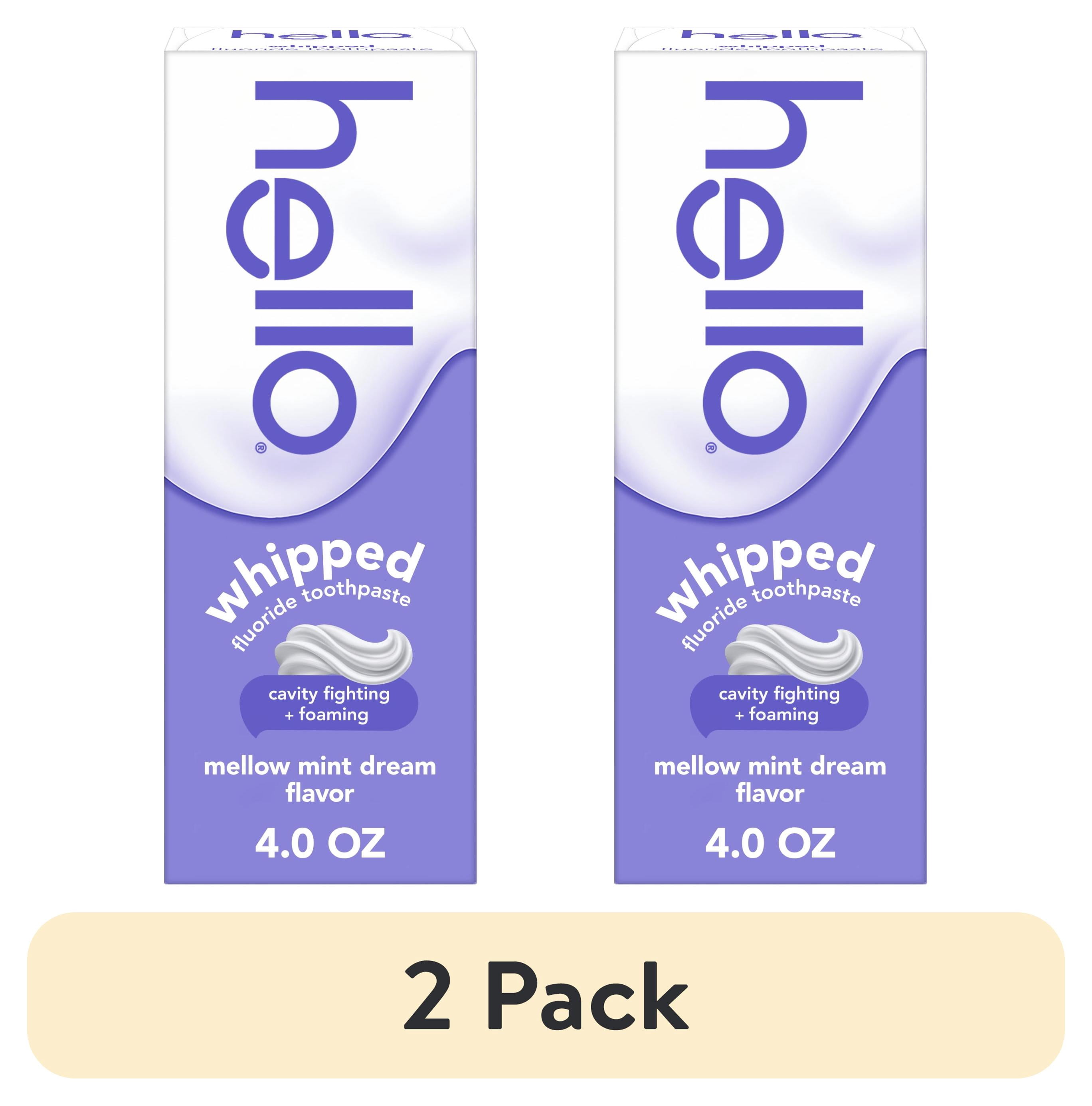 (2 pack) Hello Whipped Fluoride Toothpaste, Minty Foam Toothpaste, Mellow Mint Dream, 4.0 oz