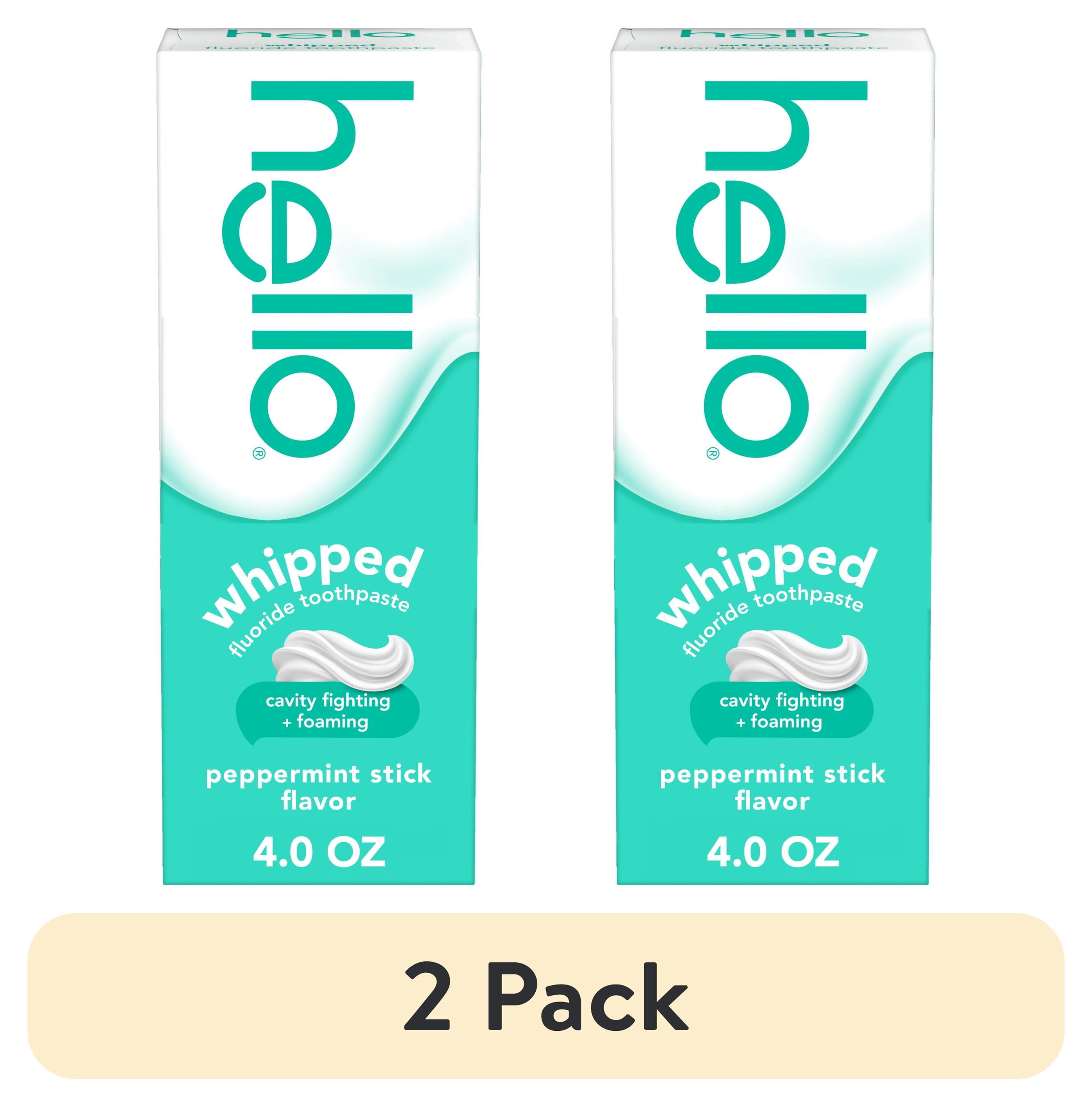 (2 pack) hello Whipped Fluoride Toothpaste, Minty Foam Toothpaste, Peppermint Stick, 4.0 oz