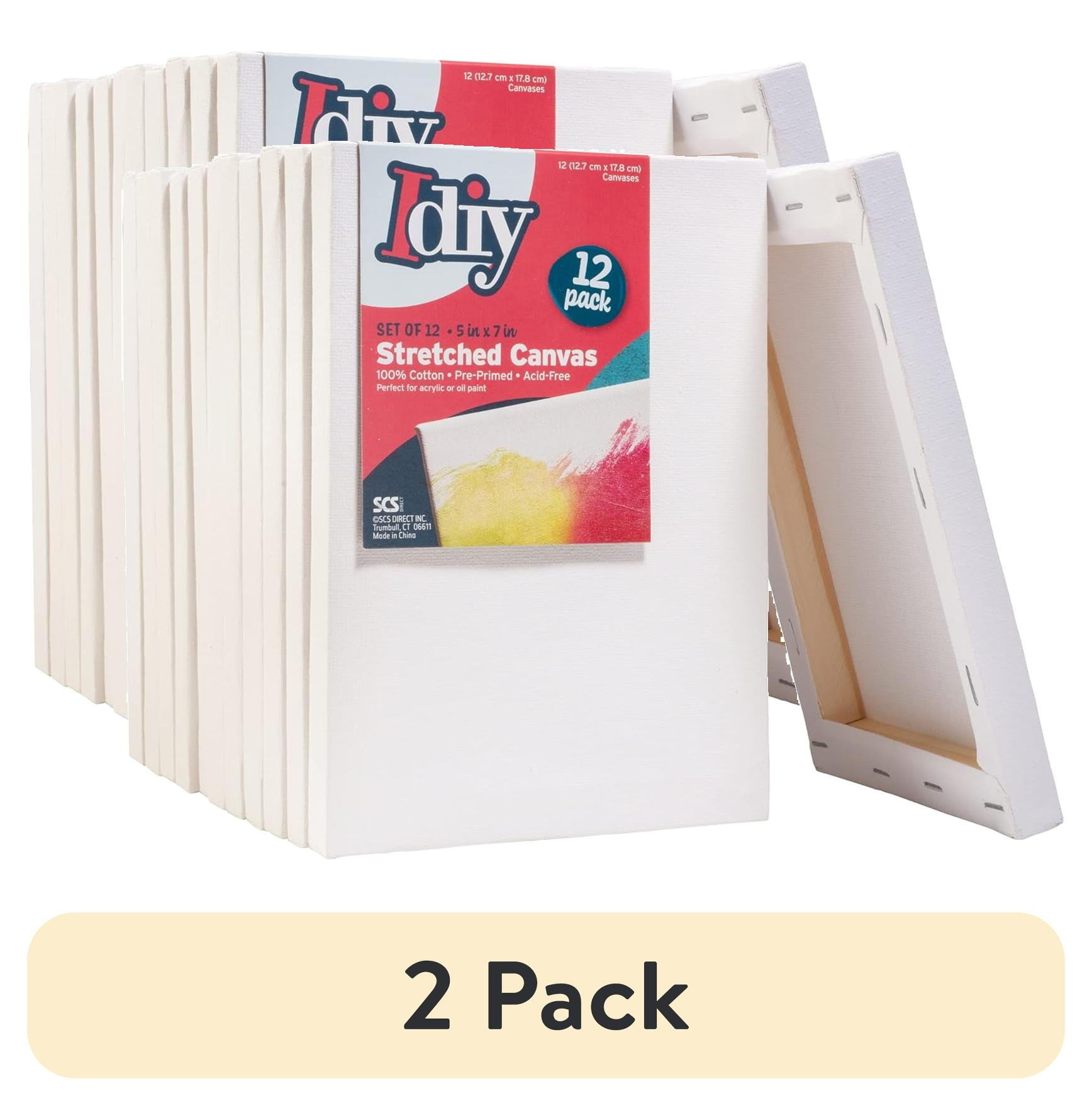 (2 pack) iDIY 5x7 Stretched Canvas Boards (Set of 12) – 100% Cotton Pre-Primed Painting Canvases for Acrylic & Oil Paint - Professional Grade Acid-Free Art Panels for Artists, Kids, Classroom & DIY Crafts