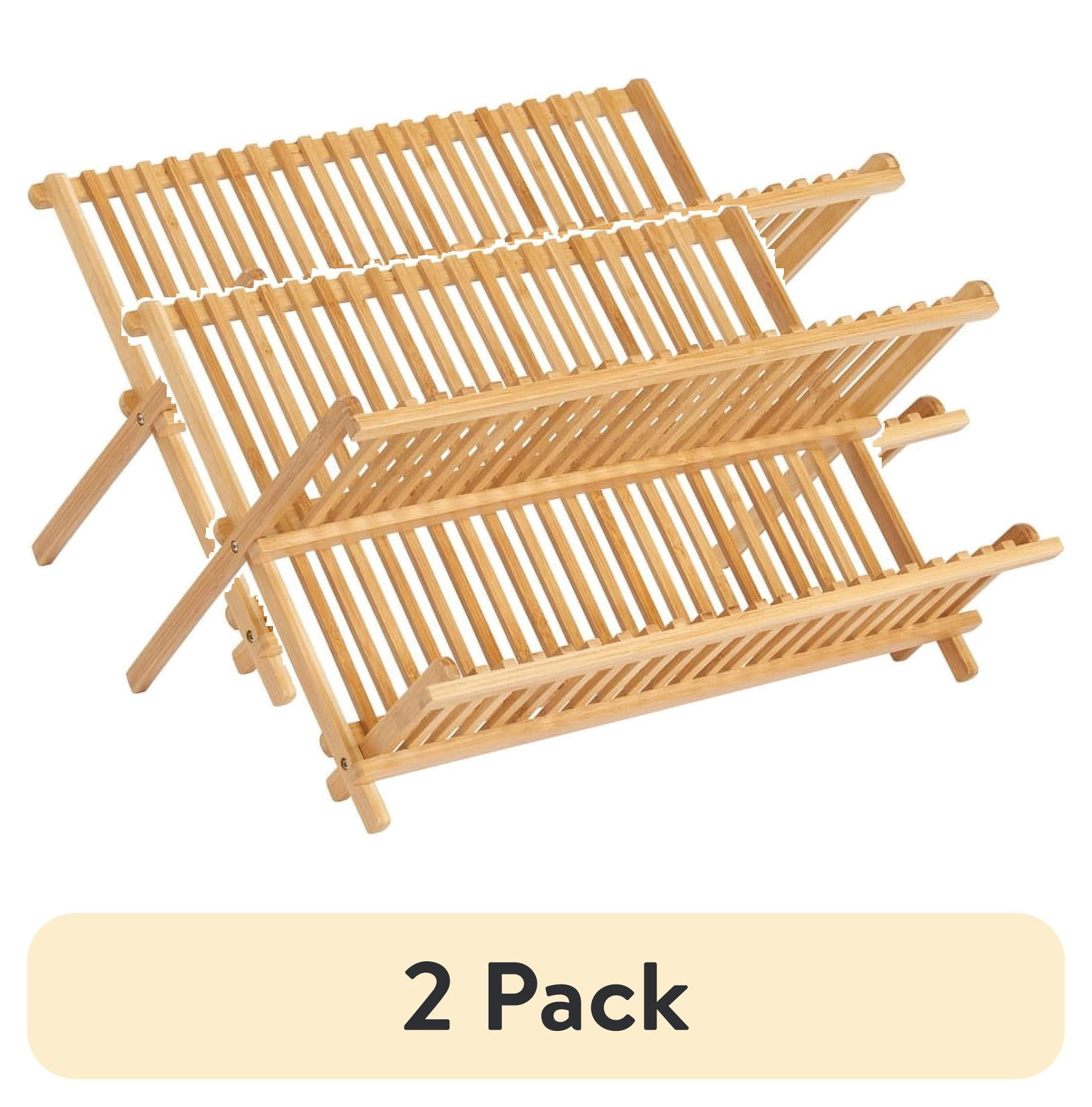 (2 pack) iDesign, Formbu Collapsible Drying Dish Rack, Natural Bamboo ...