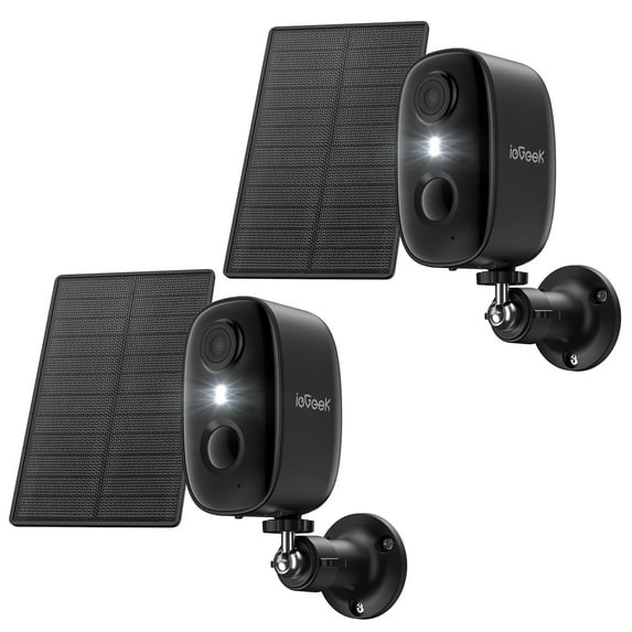 (2 pack) ieGeek Outdoor Solar Security Camera with Spotlight Siren, Wireless, WiFi, 2k/3mp Color Night Vision Outdoor Camera with AI Motion Detection, Work with Alexa (Supports Only 2.4Ghz Wi-Fi)