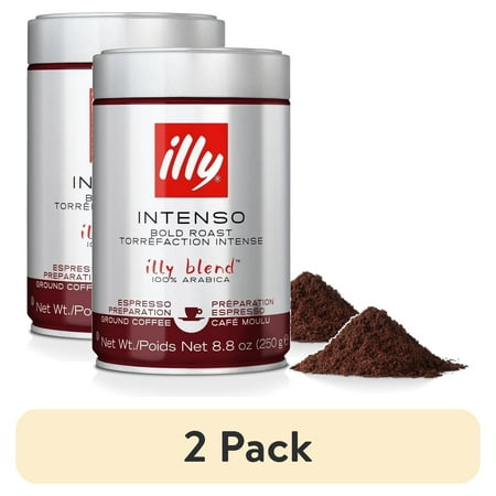 (2 pack) illy Ground Espresso Coffee, Intenso Bold Roast, 100% Arabica, 8.8 oz