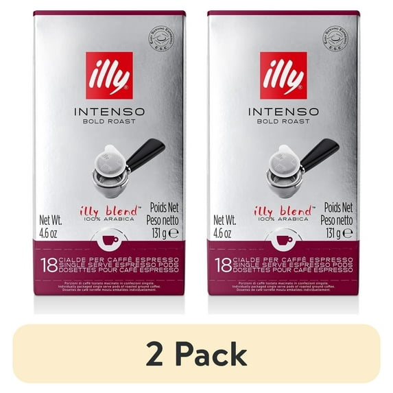 (2 pack) illy E.S.E. Espresso Pods, Intenso Bold Roast, 100% Arabica, 18 Ct