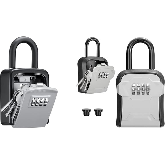 2-pack key lock box, 4-digit combination key storage lock box, portable wall-mounted security lock box, for outdoor house keys, apartment agent spare key storage