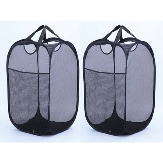 2 pack laundry Hamper Mesh Pop Up basket include side pocket for extra storage (Black or Blue color.)