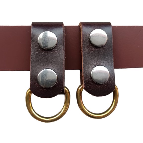 2 pack leather belt keepers+1 solid brass buckles,elastic leather belt loop keepers keychain for men and women (Brown)