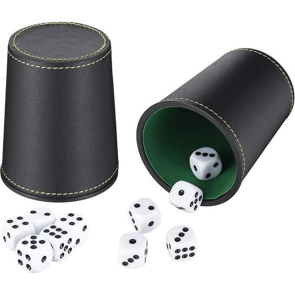 2-pack leather dice cup set - shake with 10 dots dice for games