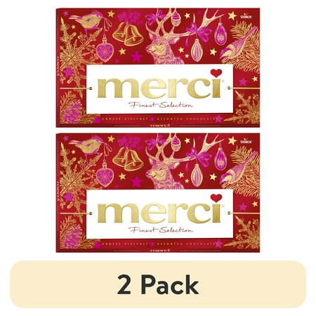 (2 pack) Merci Finest Assorted Holiday Christmas Chocolate Candy Gist Box, 14.1oz