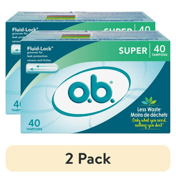 (2 pack) o.b. Tampons No Applicator, Unscented - 40ct, Applicator-Free Tampons Super, Feminine Care, Period Products