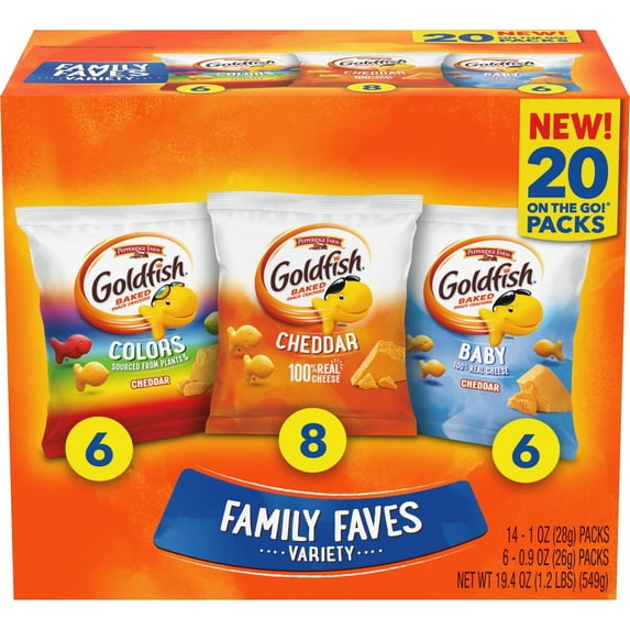 Family Faves Crackers, Cheddar, Colors and Baby Crackers Snack Packs, 20-Ct Variety Pack (Pack of 2)