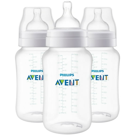 2 pack of Philips Avent Anti-colic Baby Bottles, 1m+, 11 oz, Clear, 3 Pack, SCY106/03