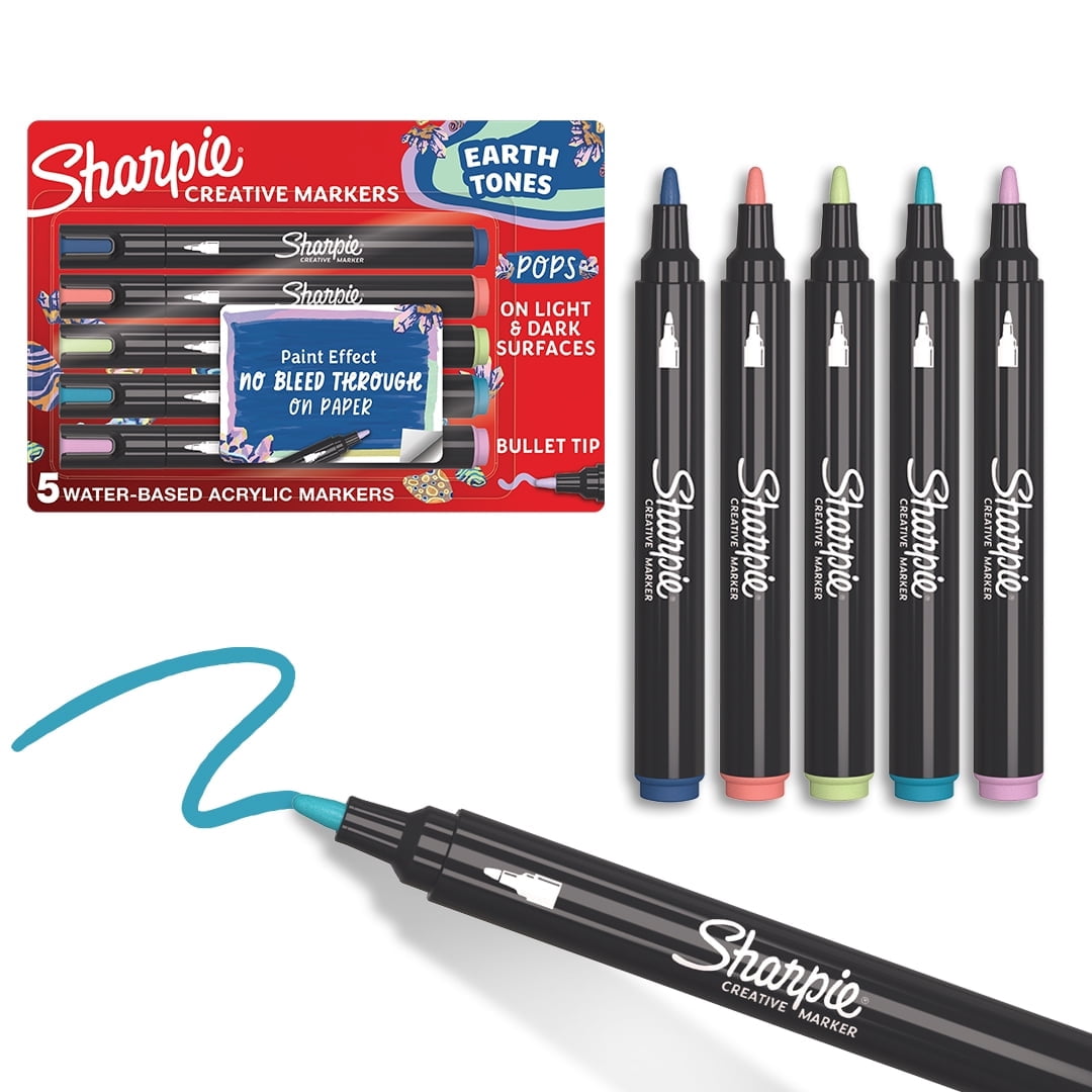 Sharpie Creative Markers, Earth Tones, Water-Based Acrylic Markers, Bullet Tip, Assorted Colors,2 pack of 5 Count