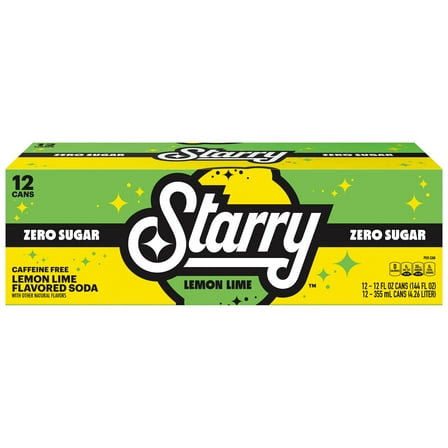 2 pack of Starry Zero Sugar Lemon Lime Soda Pop, 12 fl oz, 12 Pack Cans