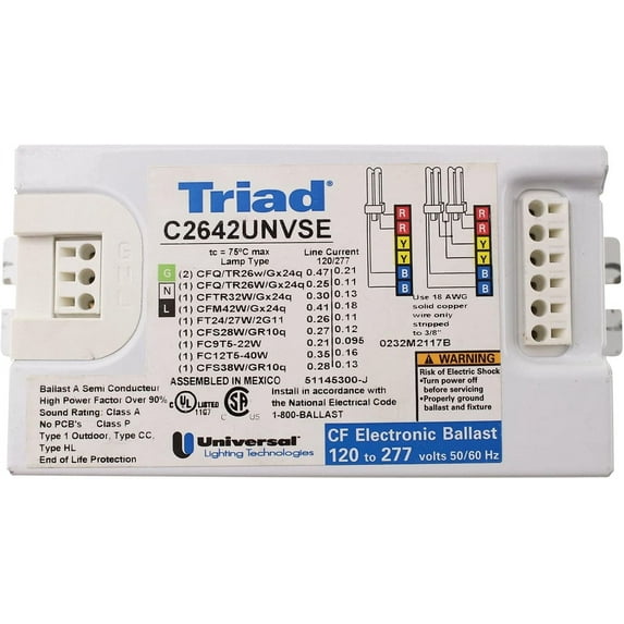 2 pack of Universal C2642UNVME Compact Fluorescent Ballast, 2 Lamp, 26W CFL, 120/277V