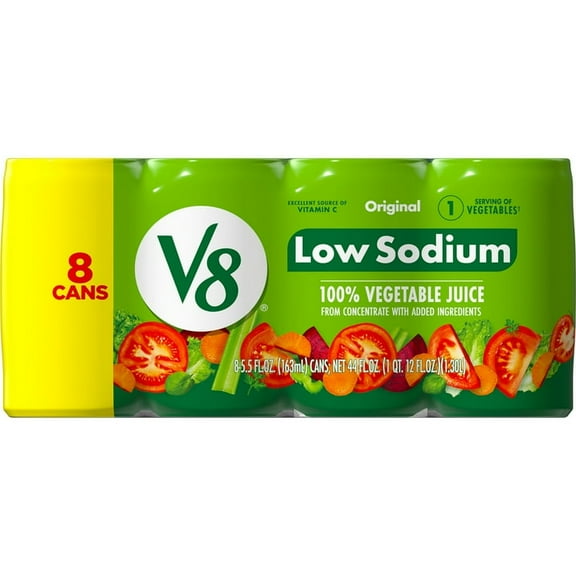 2 pack of V8 Low Sodium Original 100% Vegetable Juice, 5.5 fl oz Can, 8 Count