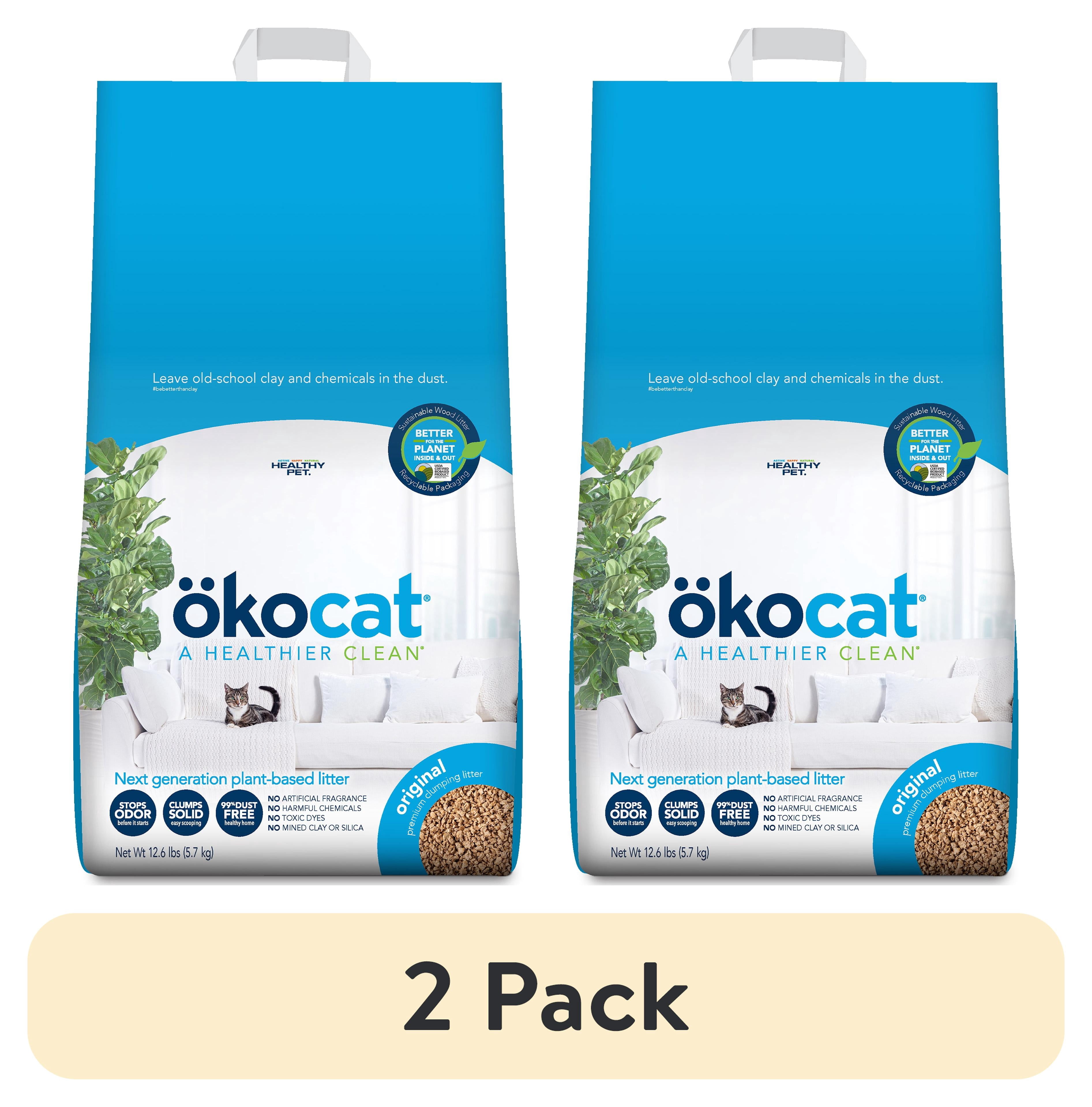 (2 pack) okocat Original Wood Natural Clumping Cat Litter, Dust Free, 12.6 lb. Lasts 2+ Months