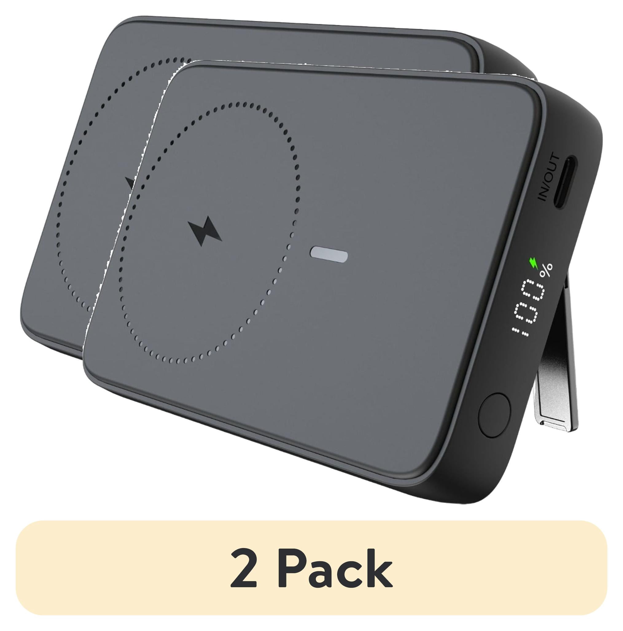 (2 pack) onn 10,000 mAh Magnetic Portable Power Bank, Qi2 Certified, LED Digital Display, Black - Compatible with iPhone 17/16/15/14/13/12 Series, Pixel 10 Series