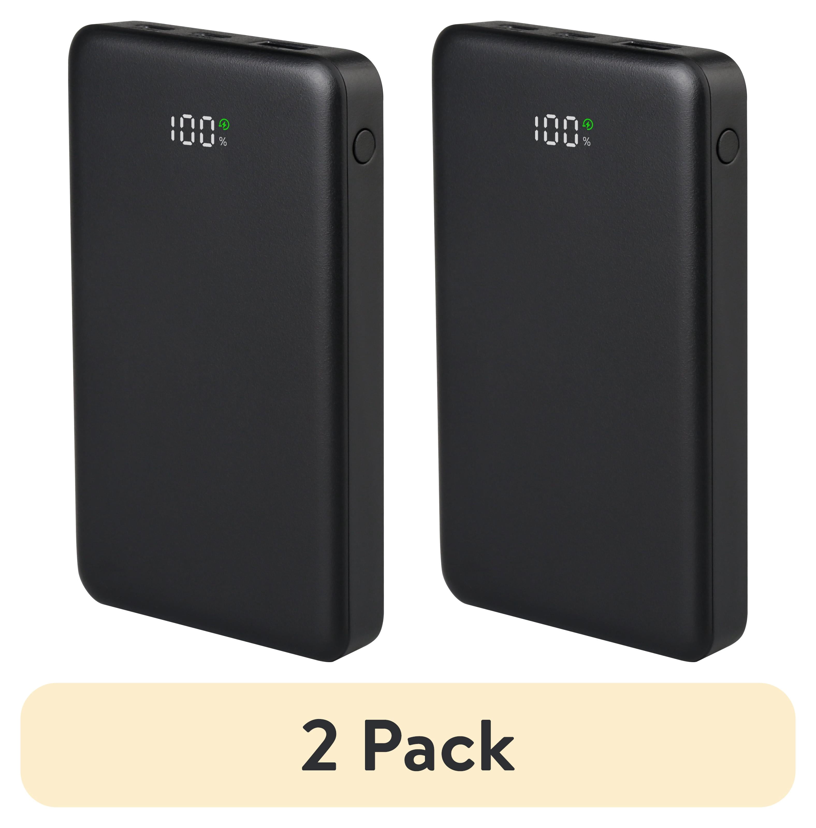 (2 pack) onn 10,000 mAh Portable Power Bank with Fast Charging Output (20W), Dual USB-C ports, USB port, LED Digital Display, Black - Compatible with iPhone, iPad, AirPods, Samsung Galaxy, Note, Pixel & More