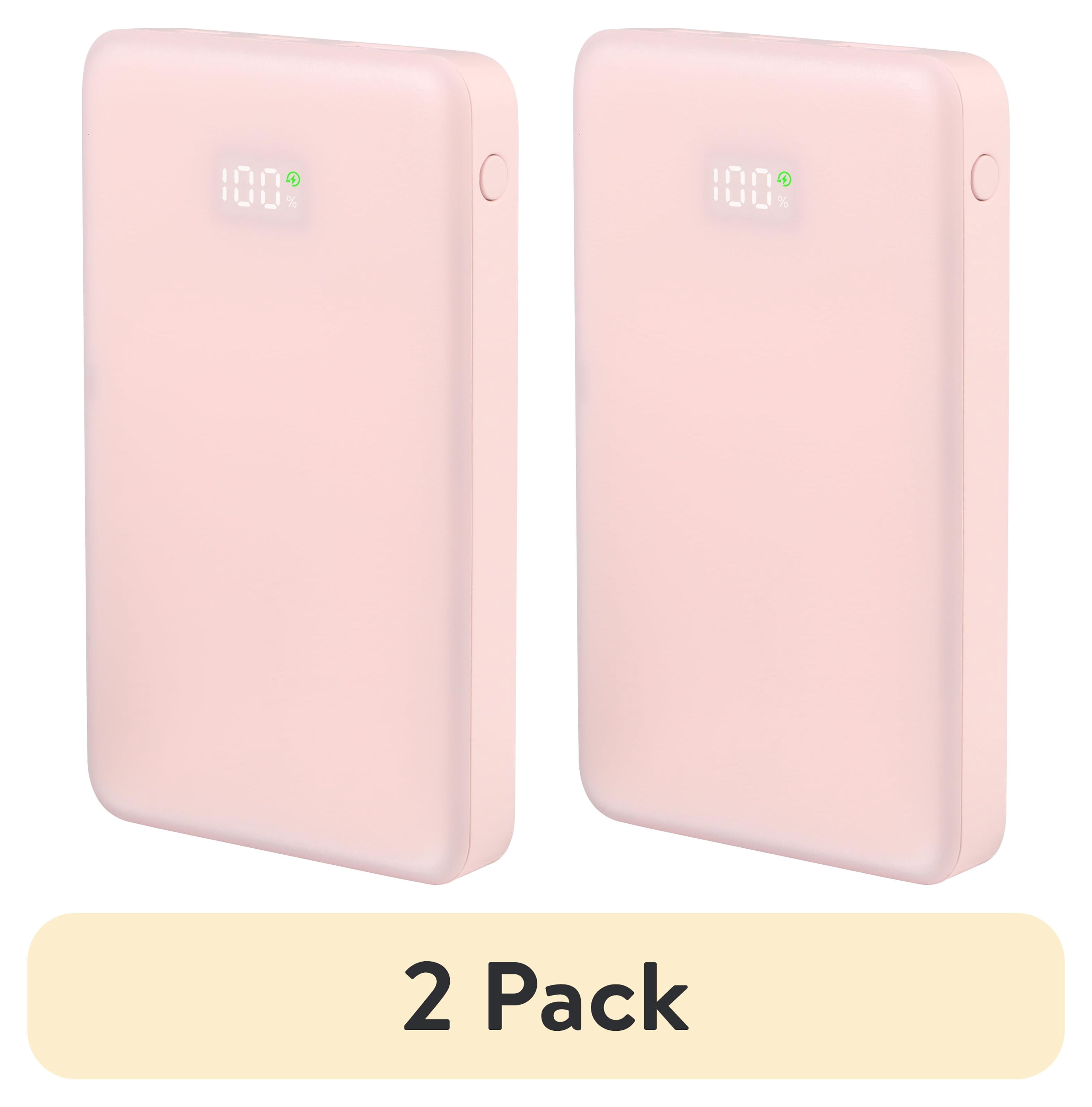 (2 pack) onn 10,000 mAh Portable Power Bank with Fast Charging Output (20W), Dual USB-C ports, USB port, LED Digital Display, Pink - Compatible with iPhone, iPad, AirPods, Samsung Galaxy, Note, Pixel & More