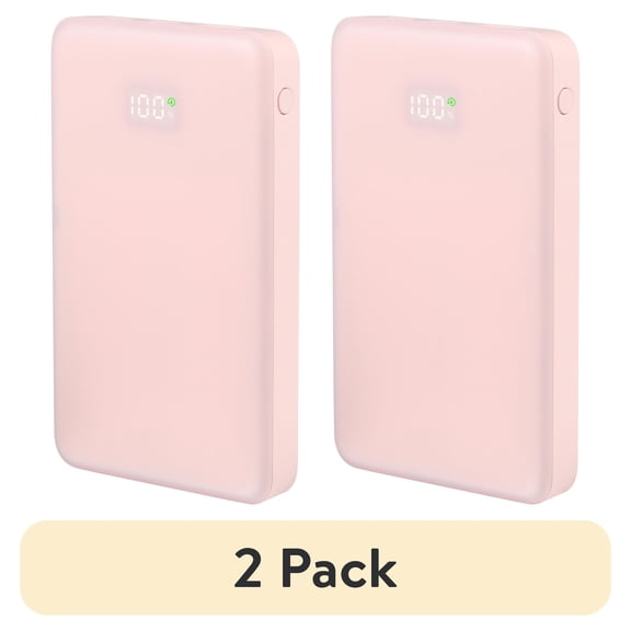 (2 pack) onn 10,000 mAh Portable Power Bank with Fast Charging Output (20W), Dual USB-C ports, USB port, LED Digital Display, Pink - Compatible with iPhone, iPad, AirPods, Samsung Galaxy, Note, Pixel & More