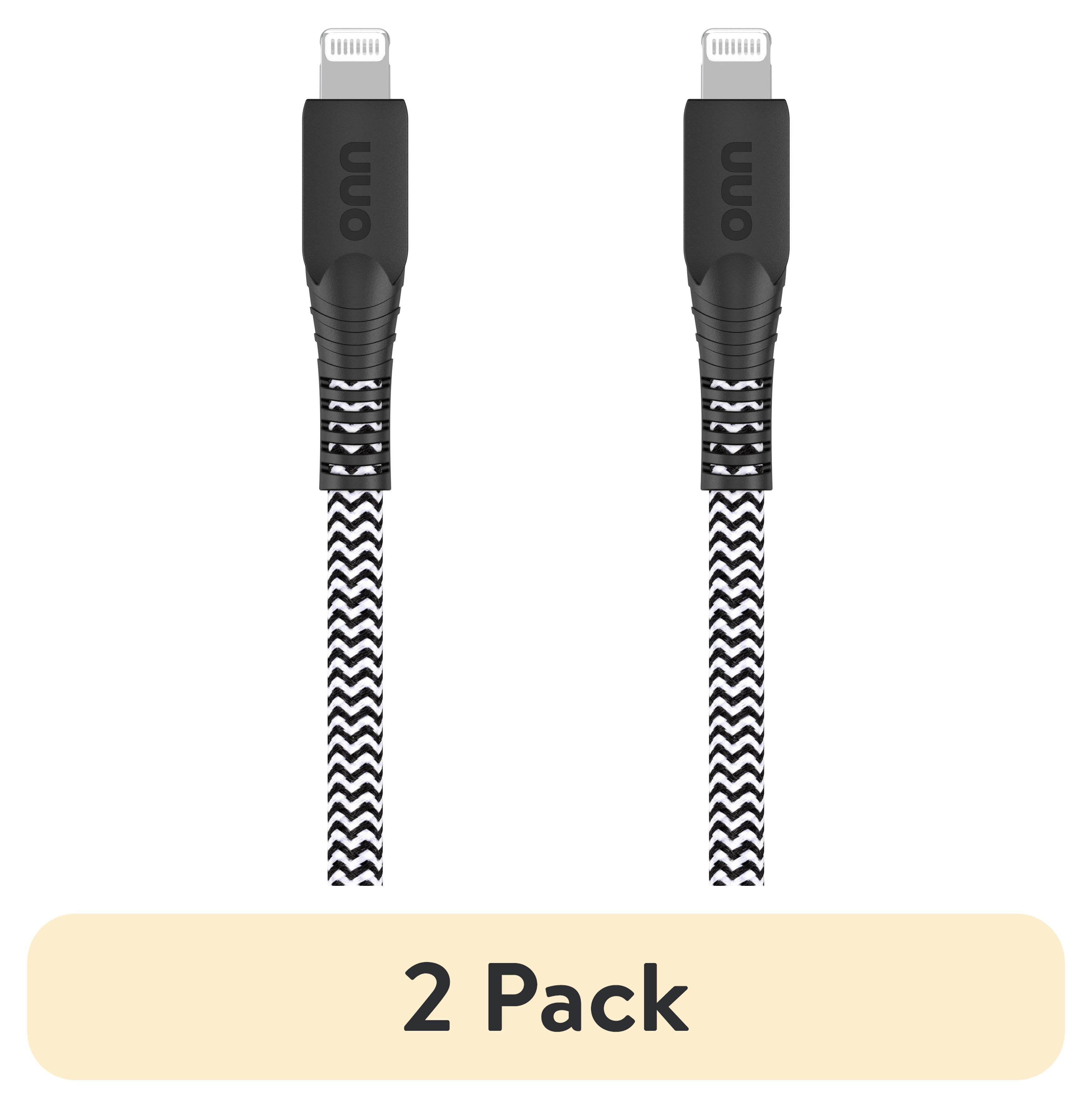 (2 pack) onn 10ft Lightning to USB-A Braided Charging Cable, MFI certified, Black - Compatible with iPhone 14/13/12/11/X/XR/XS/8/7/6/5, iPad, Airpods and more