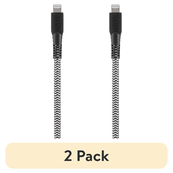 (2 pack) (2 pack) onn 10ft Lightning to USB-A Braided Charging Cable, MFI certified, Black - Compatible with iPhone 14/13/12/11/X/XR/XS/8/7/6/5, iPad, Airpods and more
