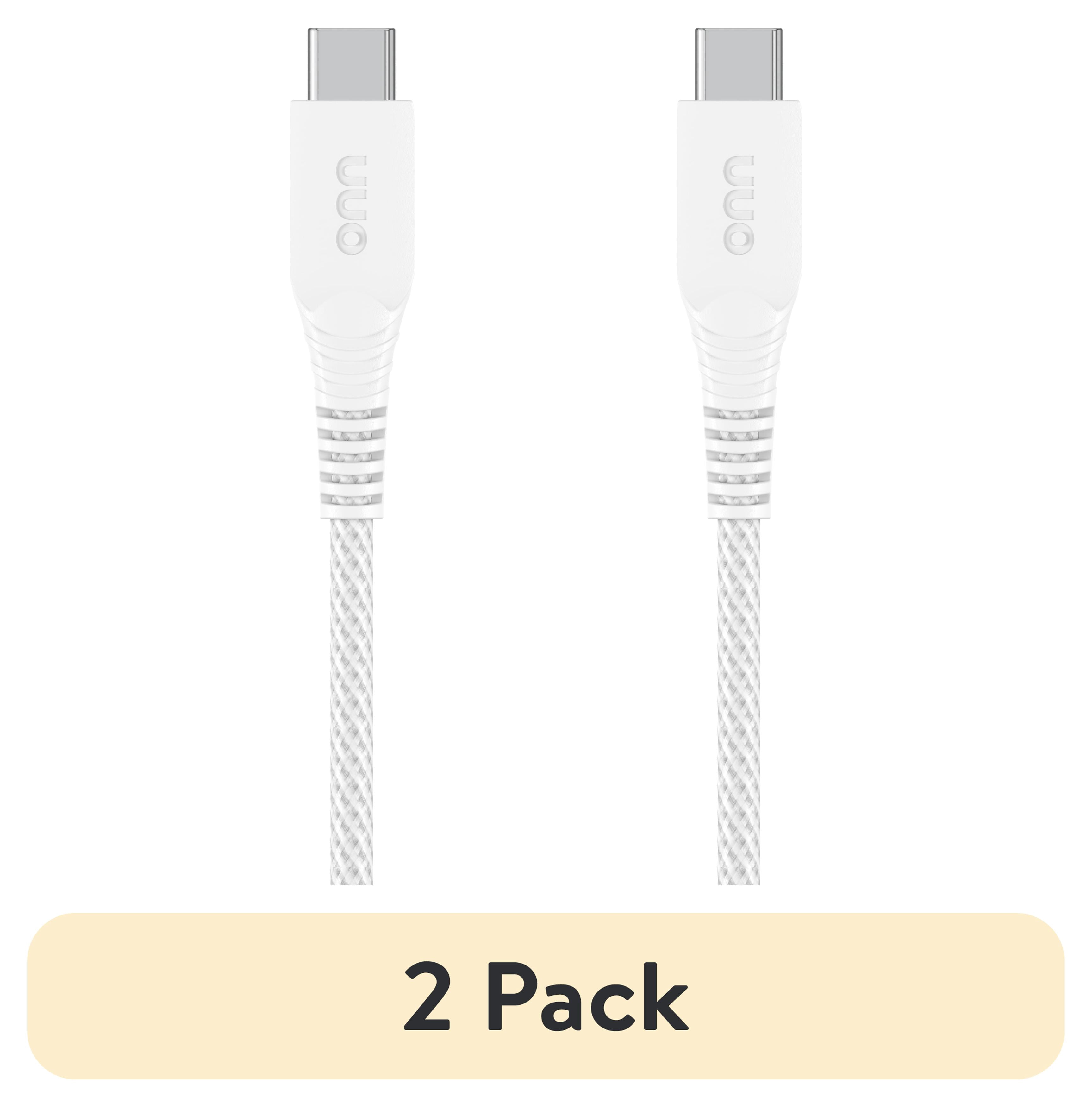 (2 pack) onn 10ft USB-C to USB Braided Charging Cable, USB-IF Certified, White for iPhone Samsung Galaxy Pixel