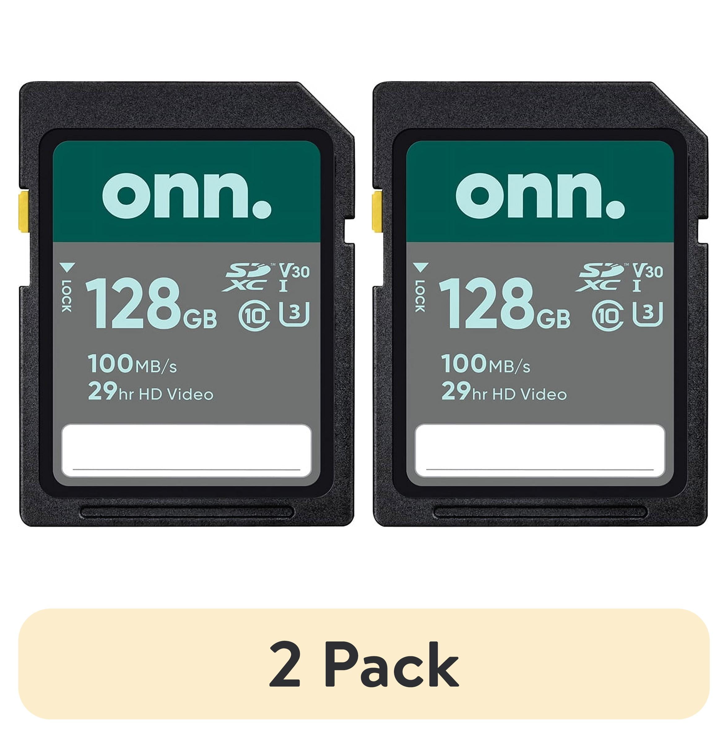 (2 pack) onn. 128GB Class 10 U3 SDXC Flash Memory Card