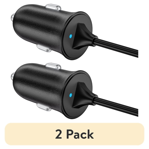 (2 pack) onn. 2.4A Lightning Car Charger, Vehicle Adapter for iPhone, iPad and iPod, Black