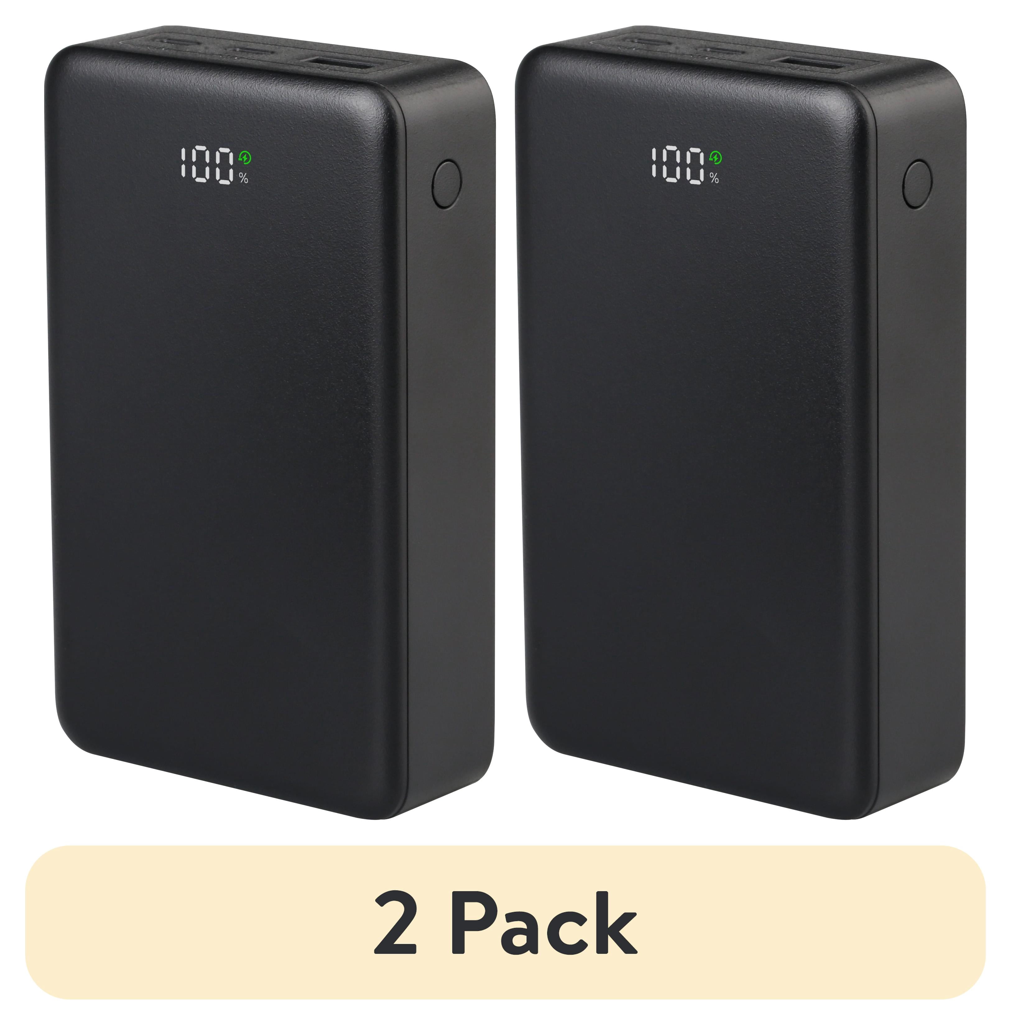 (2 pack) onn 20,000 mAh Portable Power Bank with Fast Charging Output (20W), Dual USB-C ports, USB port, LED Digital Display, Black - Compatible with iPhone, iPad, AirPods, Samsung Galaxy, Note, Pixel & More