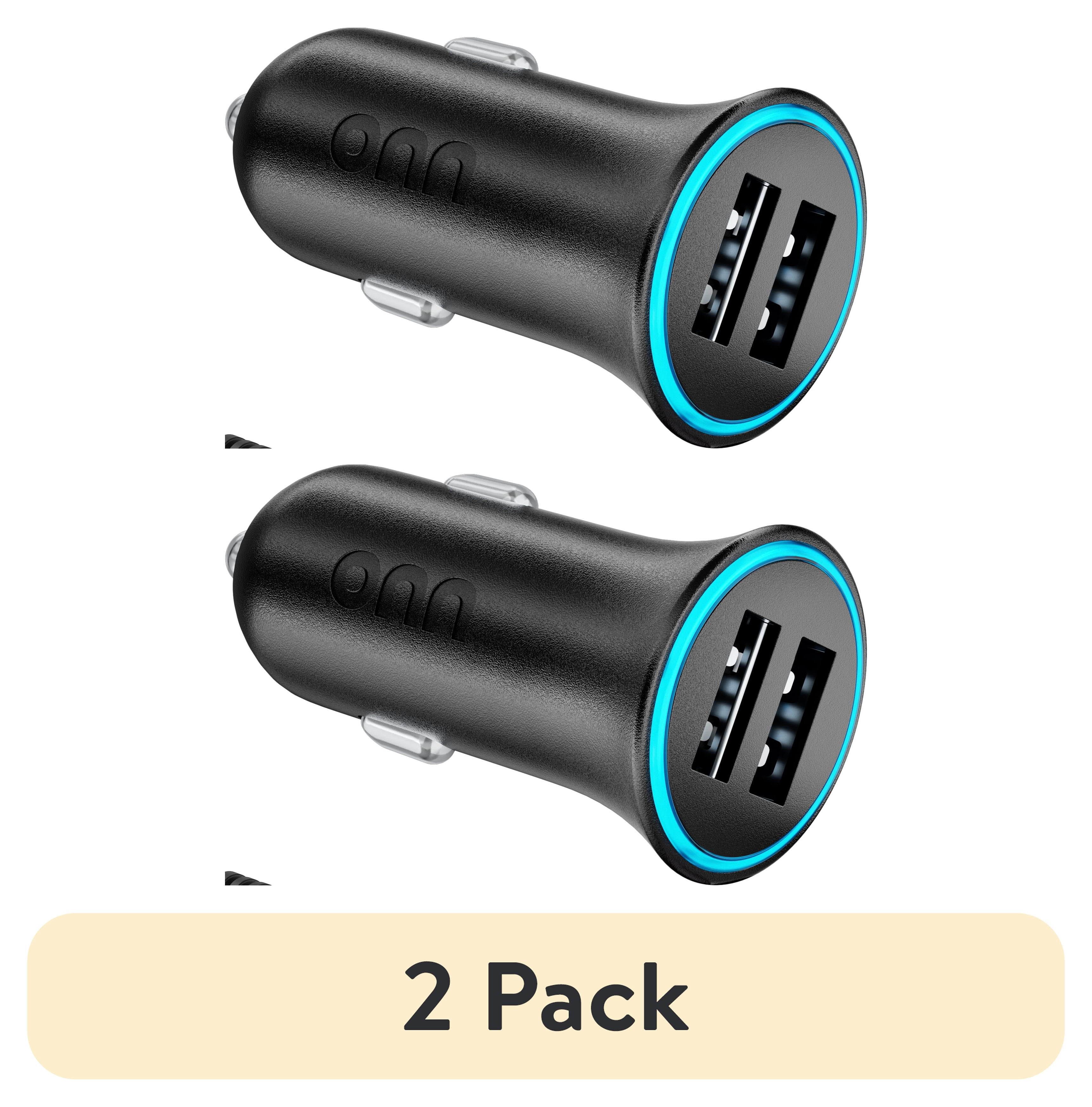 (2 pack) onn 24W Dual USB-A Car Charger with 3ft Braided USB-C Cable for iPhone, Samsung, Pixel