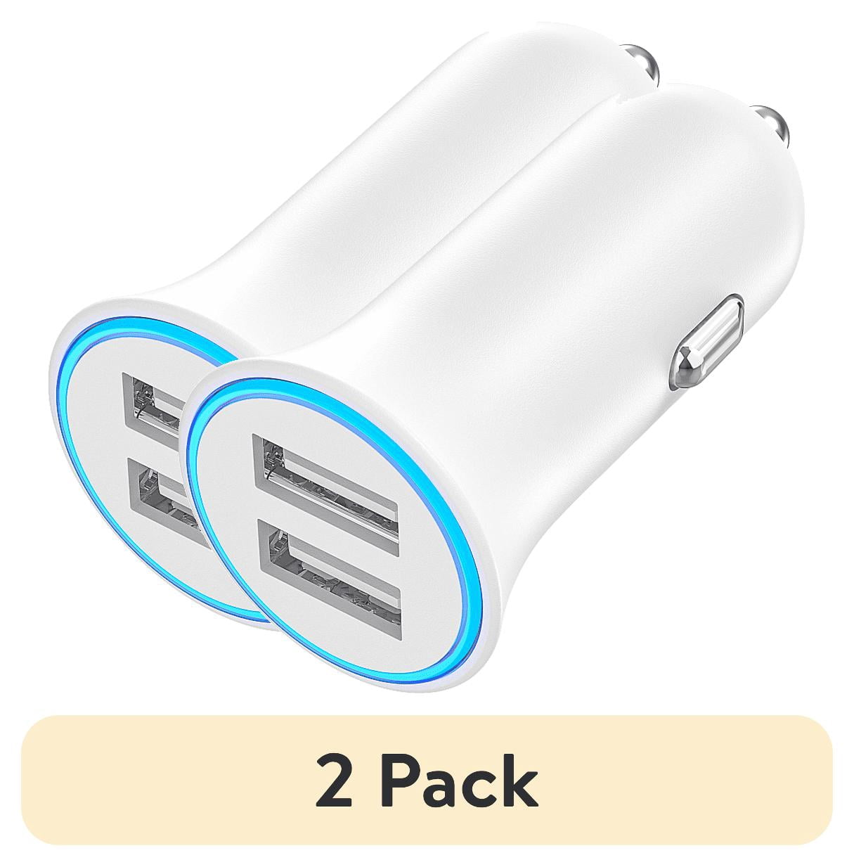 (2 pack) onn. 24W Dual USB-A Car Charger with 3 ft Braided Lightning to USB Cable, MFi Certified, White, for iPhone and iPad