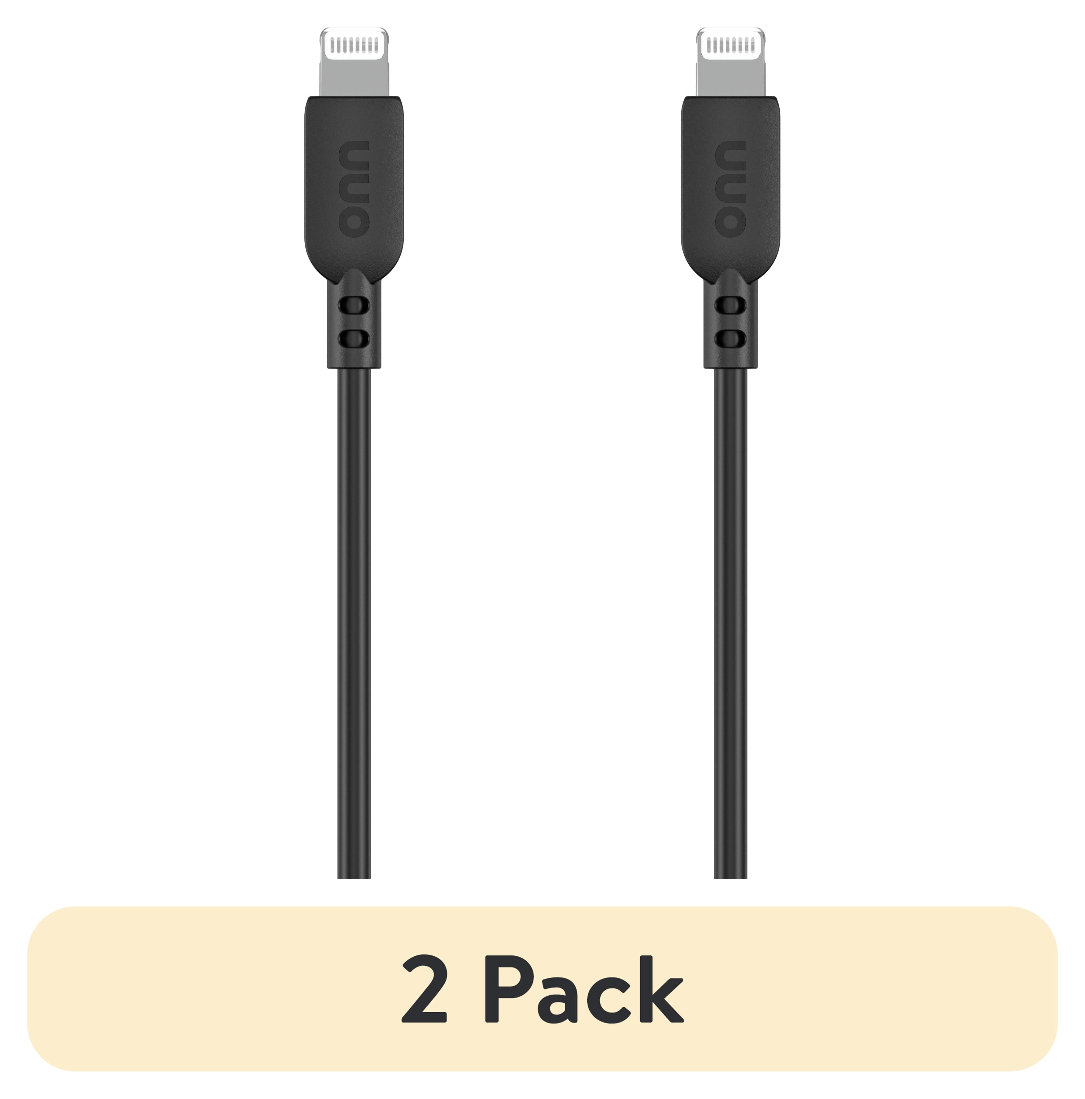 (2 pack) onn 3' Lightning to USB Charging Cable, Black