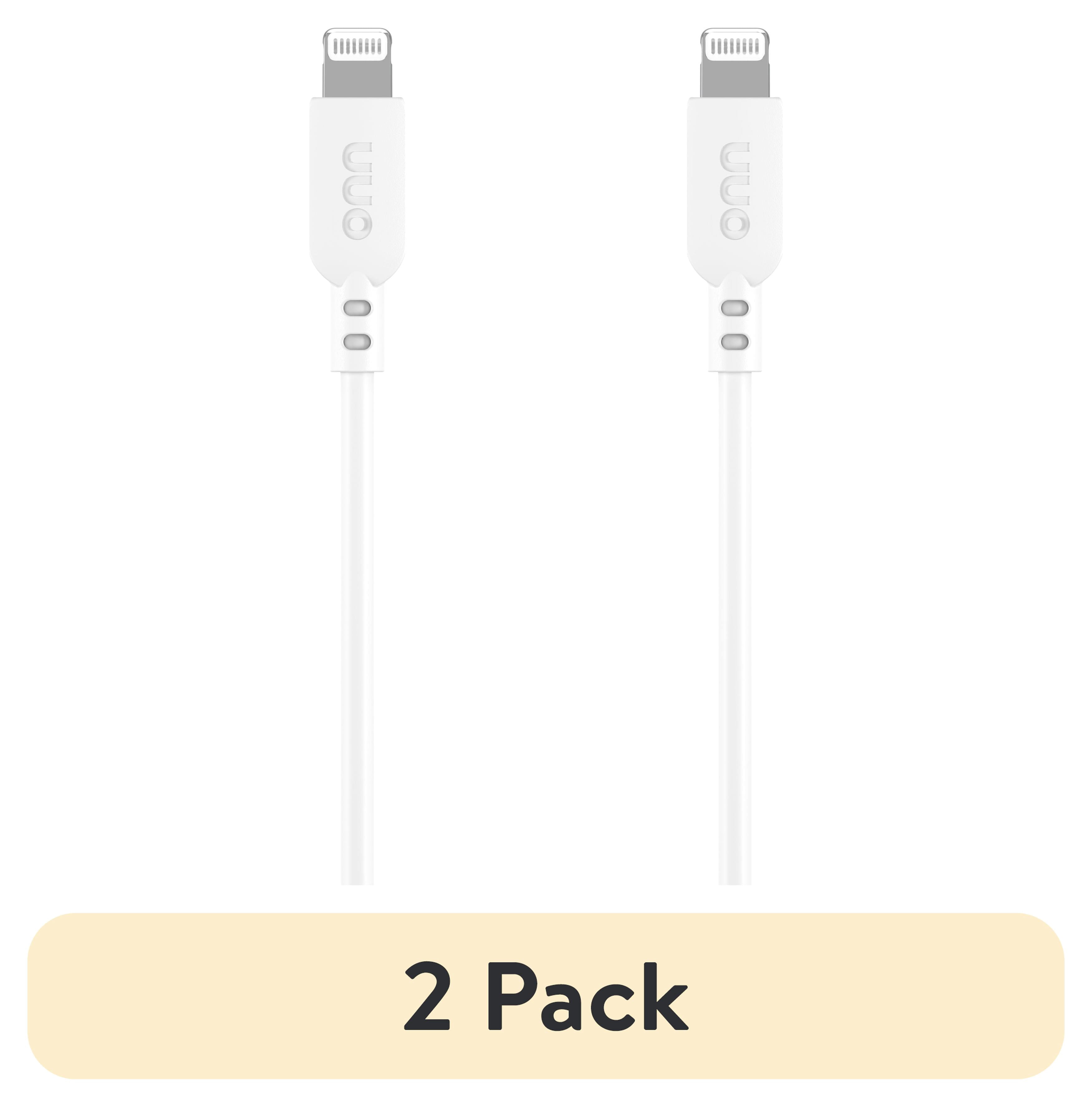(2 pack) onn 3' Lightning to USB Charging Cable, Made for iPhone/iPad/iPod, White