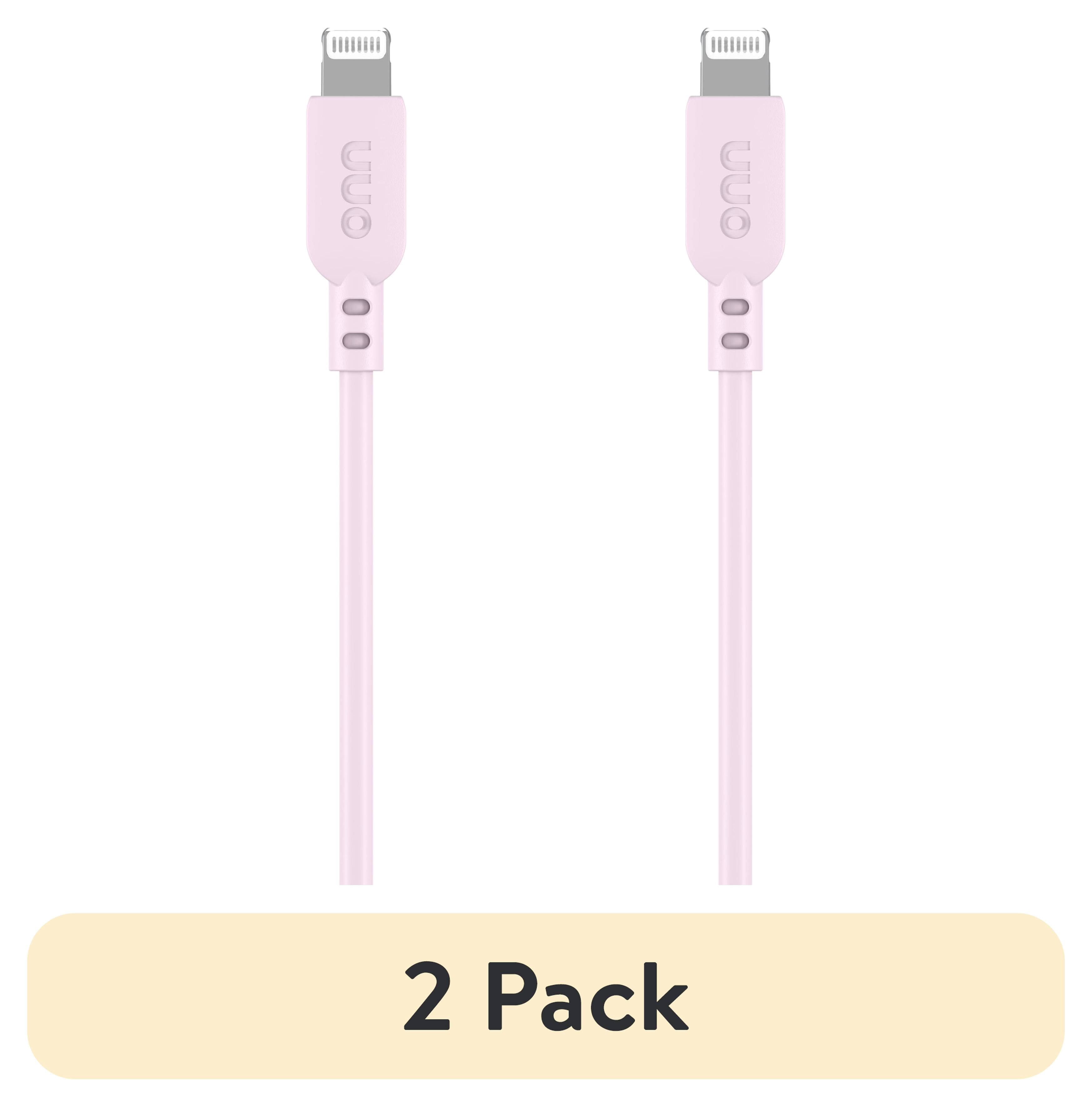 (2 pack) onn 3' Lightning to USB Charging & Data Cable, Pink