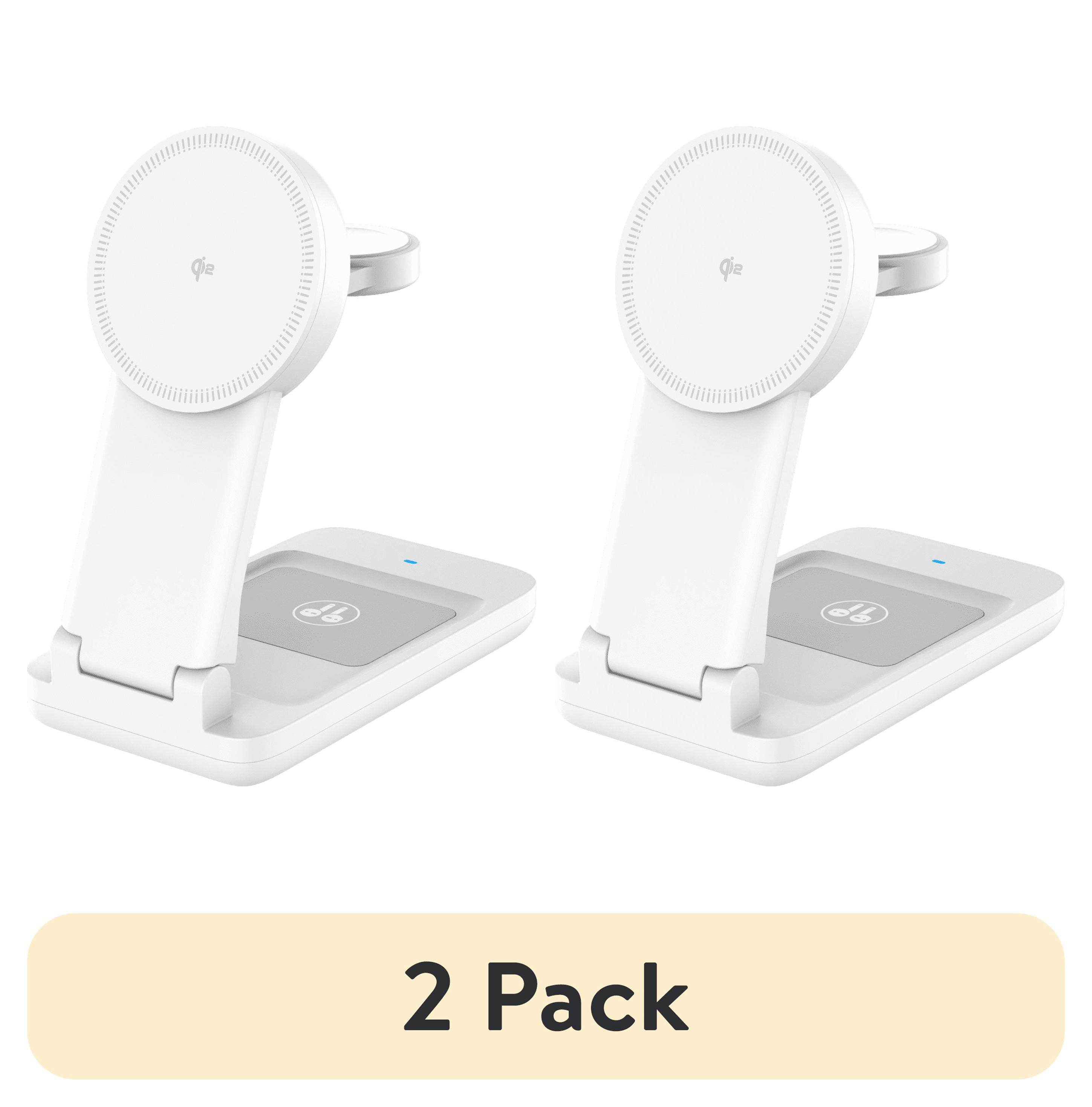 (2 pack) onn 3-in-1 Qi2 Certified Wireless Charging Stand – Foldable Design with Wall Adapter & Cable – Compatible with iPhone 17/16/15/14/13/12, Samsung Galaxy S23/S22, Pixel, AirPods & Apple Watch – White