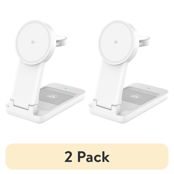 (2 pack) onn 3-in-1 Qi2 Certified Wireless Charging Stand – Foldable Design with Wall Adapter & Cable – Compatible with iPhone 17/16/15/14/13/12, Samsung Galaxy S23/S22, Pixel, AirPods & Apple Watch – White