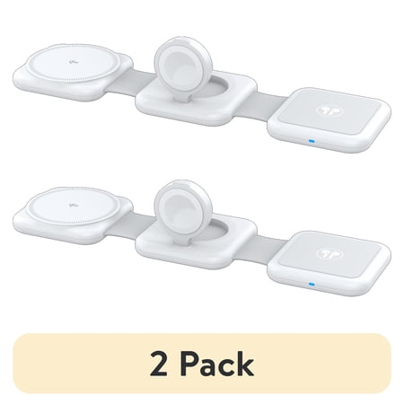 (2 pack) (2 pack) onn 3-in-1 Wireless Charging pad– Foldable Design with Wall Adapter & Cable, White – Compatible with iPhone 17/16/15/14/13/12, Apple Watch, AirPods and other Qi enabled devices