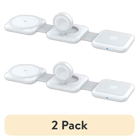 (2 pack) onn 3-in-1 Wireless Charging pad– Foldable Design with Wall Adapter & Cable, White – Compatible with iPhone 17/16/15/14/13/12, Apple Watch, AirPods and other Qi enabled devices