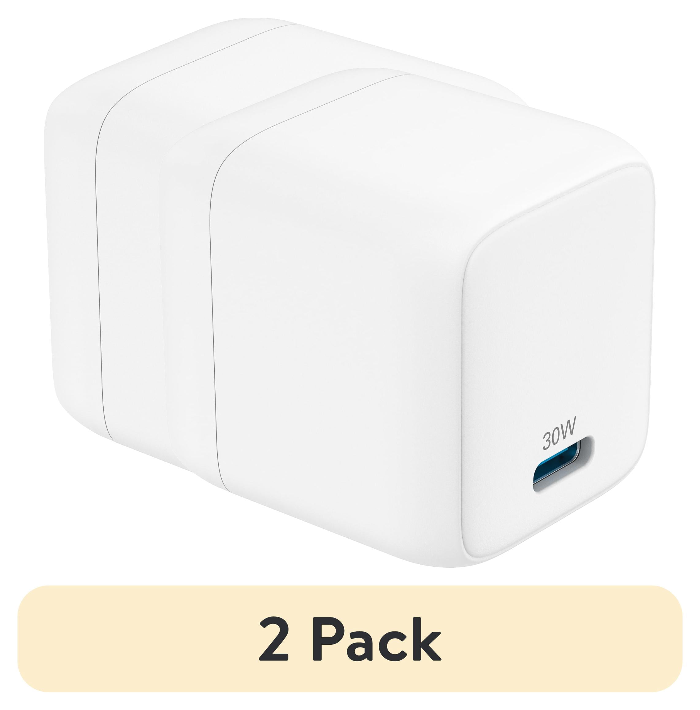 (2 pack) onn 30W GaN Single USB-C Port Wall Charger, Fast Charging, USB-IF Certified, Foldable Plug, White - Compatible with iPhone Series, Samsung Galaxy, Google Pixel, and More