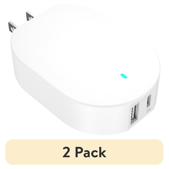 (2 pack) onn 32W Dual USB-C and USB-A Port Wall Charger, Fast Charging, USB-IF Certified, Foldable Plug, White - Compatible with iPhone, Samsung Galaxy, Note, Pixel Devices iPad Pro, & More