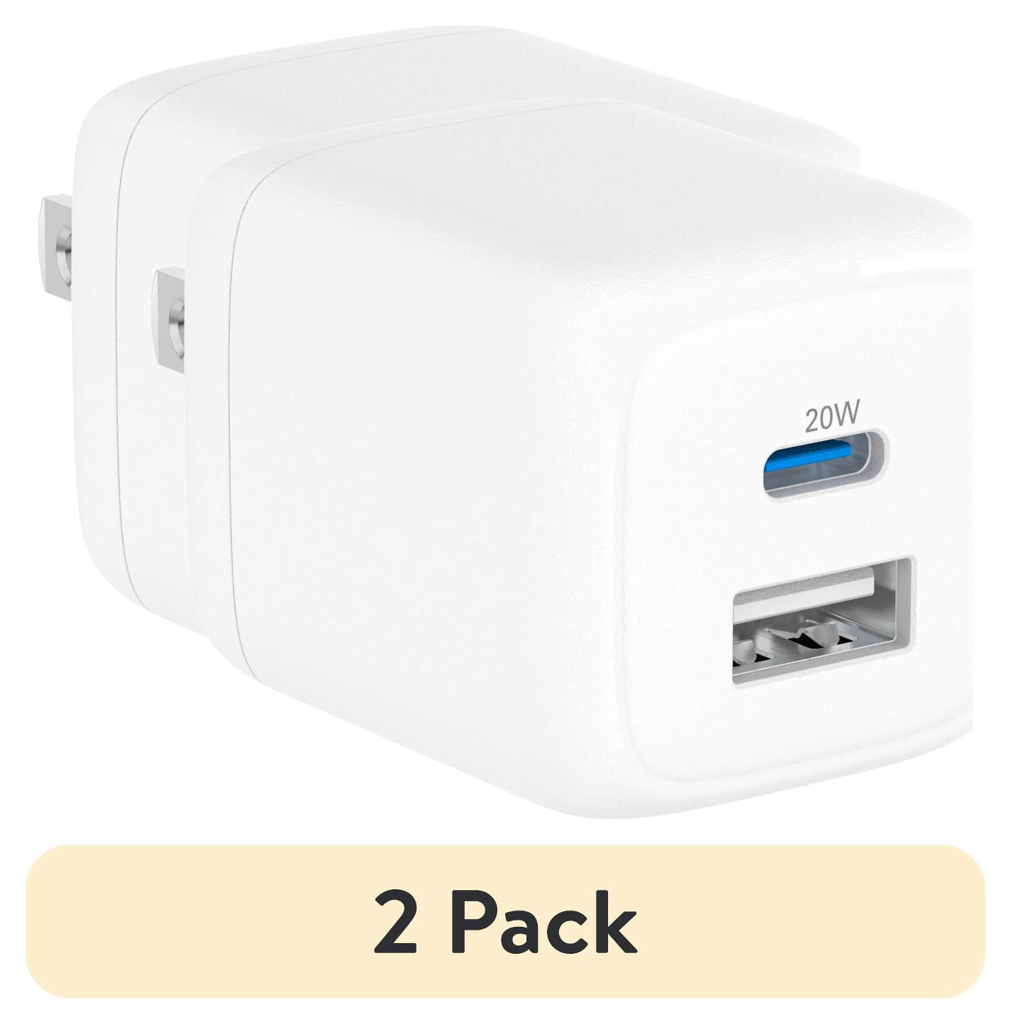 (2 pack) onn 32W Dual USB-C and USB-A Port Wall Charger with 3ft C-C Cable, Fast Charging, USB-IF Certified, Foldable Plug, White - Compatible with iPhone 17/16/15 Series, Galaxy, Pixel, iPad Pro, & More