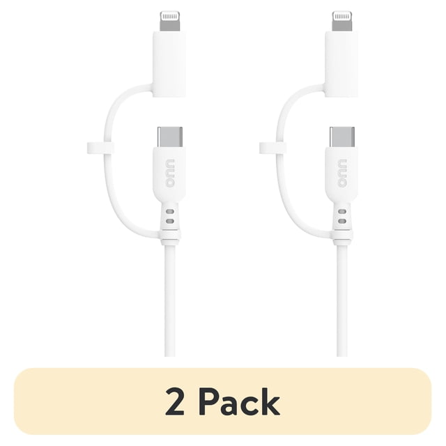 (2 pack) onn 3ft 2-in-1 Charging Cable with USB-C and Lightning ...
