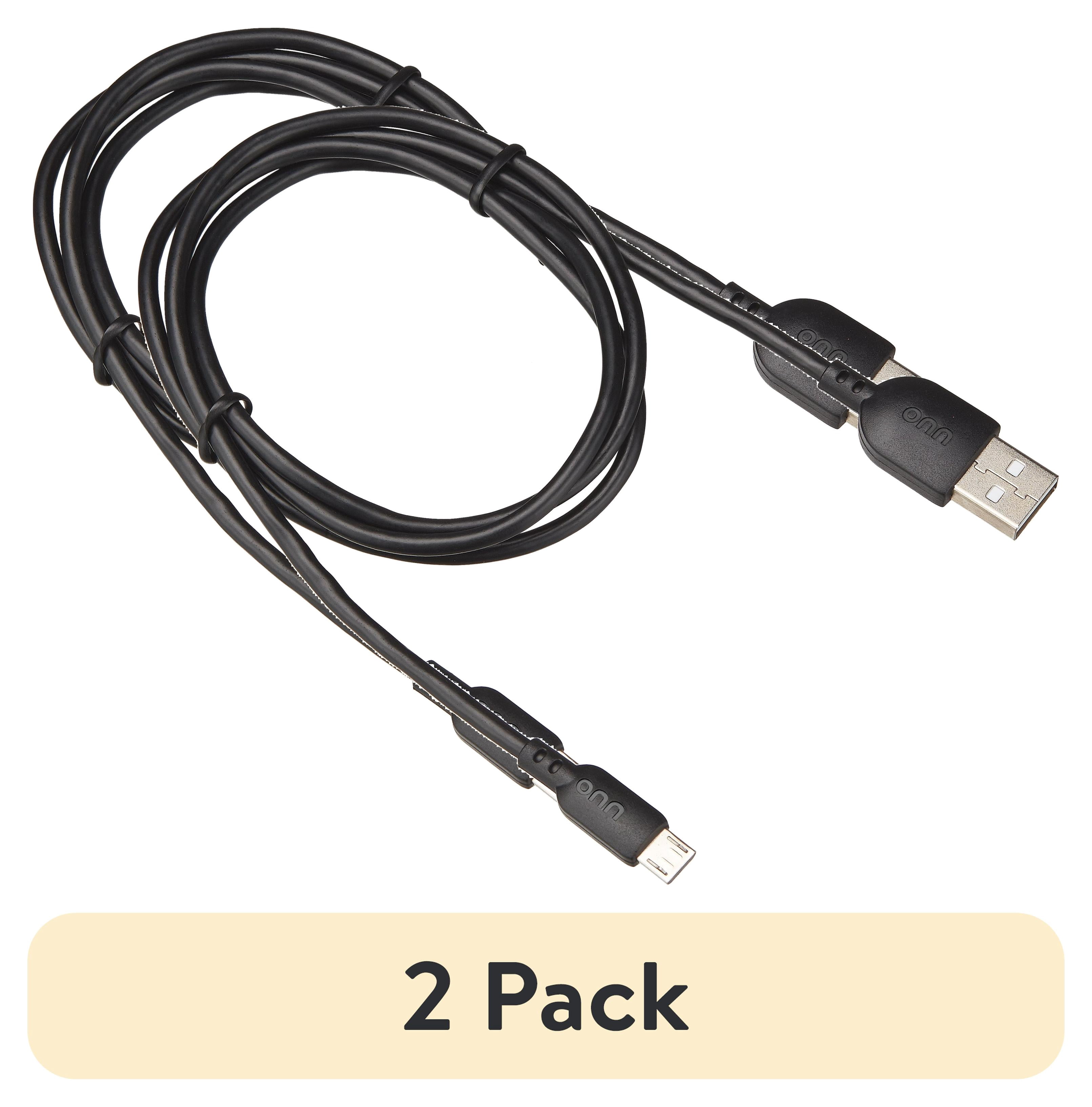 (2 pack) onn 3ft Micro-USB to USB Charging Cable, Black