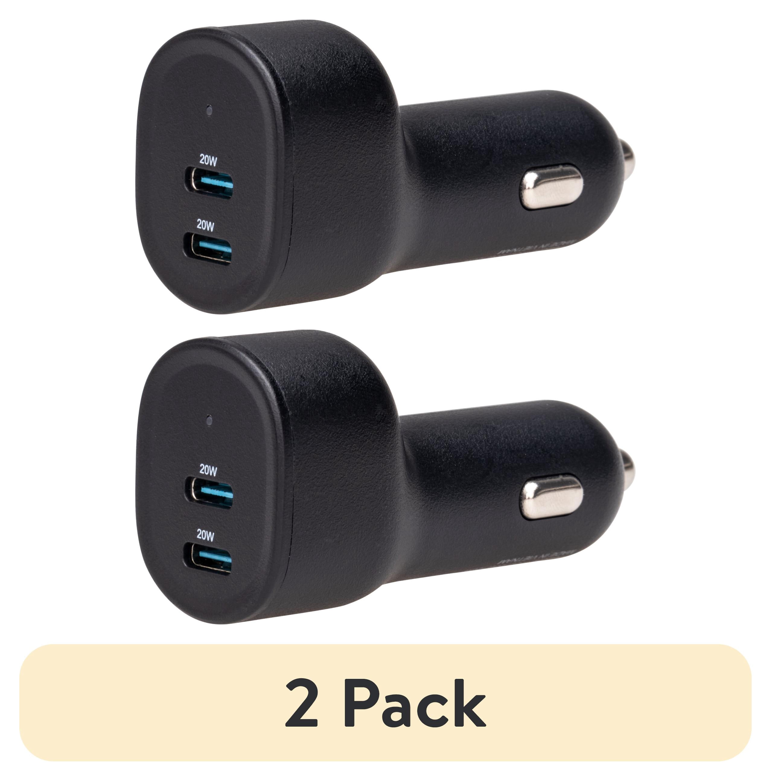 (2 pack) onn 40W Dual USB-C Port Car Charger, Fast Charging, USB-IF Certified, Black, Compatible with iPhone Series, Samsung Galaxy, Google Pixel and More